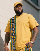 Men's Plus Size Creative Stripe Print T-Shirt Shorts Suit